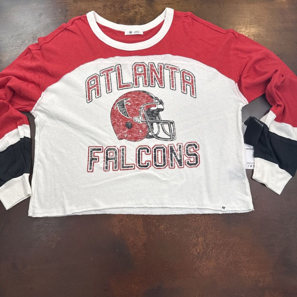 47 Brand Womens Atlanta Falcons Long Sleeve Cropped Sweatshirt Shirt Retro Large